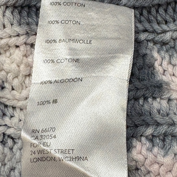 Pilcro Joni Tie-Dye Cable Knit V-Neck Sweater Side Slits Dark Navy White Size S - Picture 8 of 9